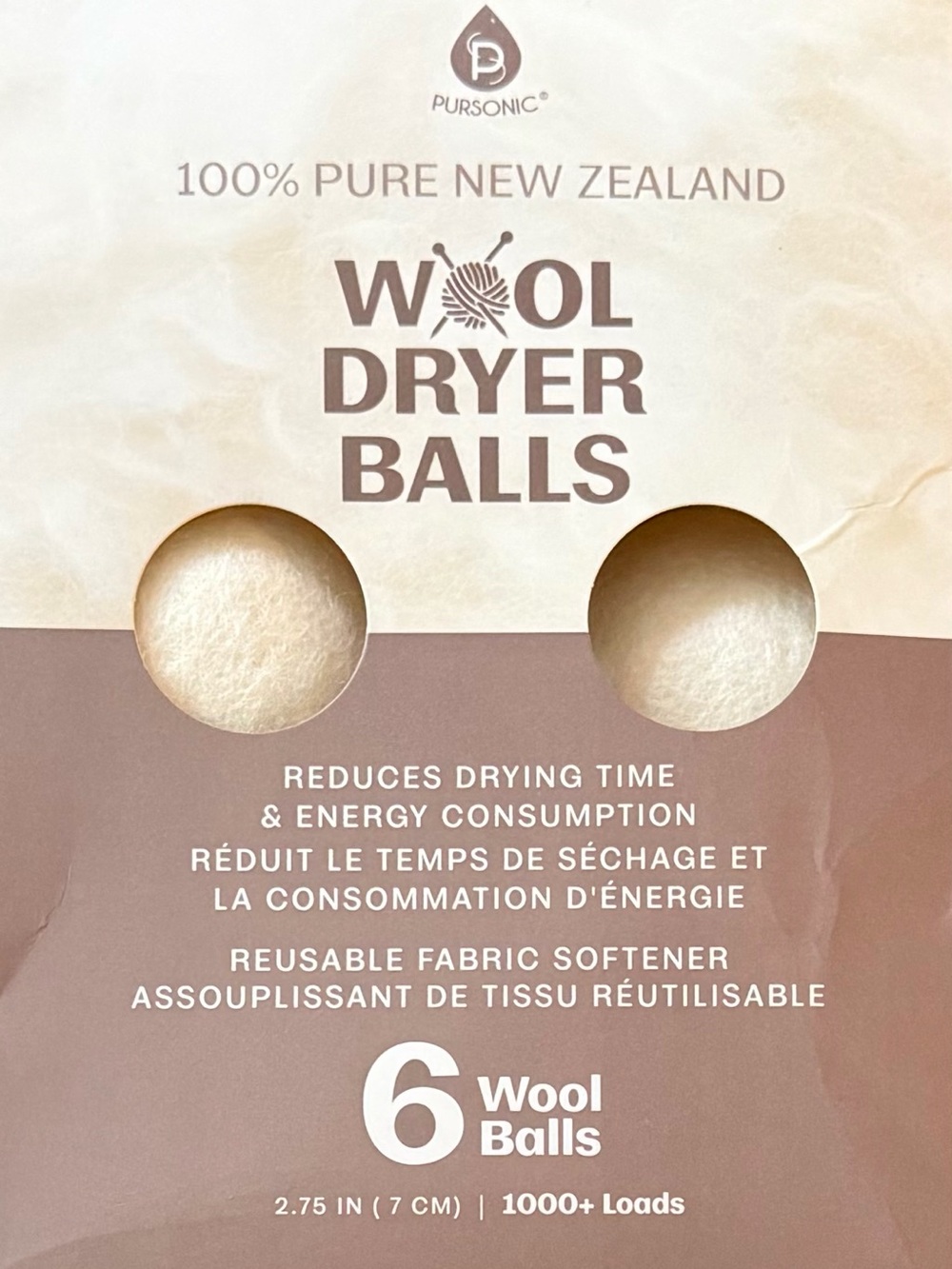 Pursonic White Wool Dryer Balls - 6 Pack